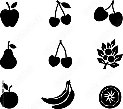 set of fruit, fruit, apple, food, vector, icon, strawberry, pear, cherry, set, illustration, orange, fruits, lemon, banana, plum, berry, grape, healthy, symbol, leaf, pineapple, sweet, icons, fresh, p