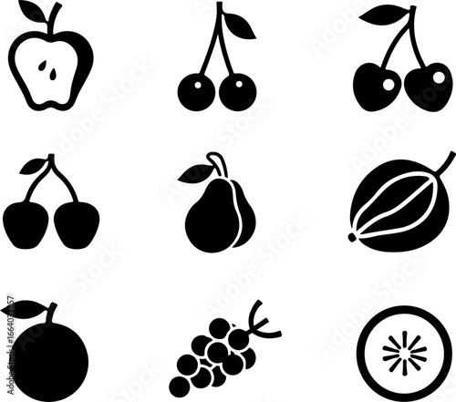 set of fruit, fruit, apple, food, vector, icon, strawberry, pear, cherry, set, illustration, orange, fruits, lemon, banana, plum, berry, grape, healthy, symbol, leaf, pineapple, sweet, icons, fresh, p