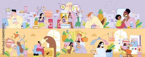 Skincare Routine and Facial Treatments Vector Illustration