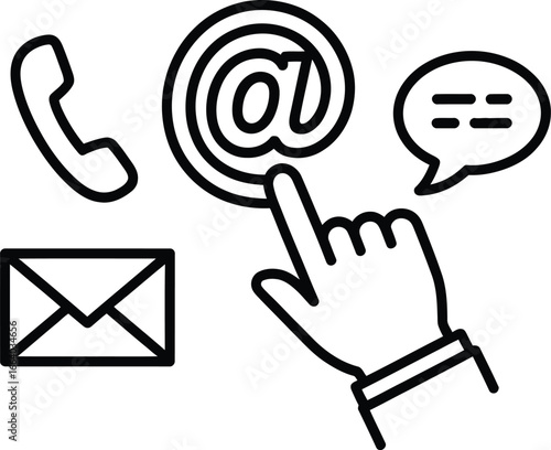 Contact us icons with hand and email pointing