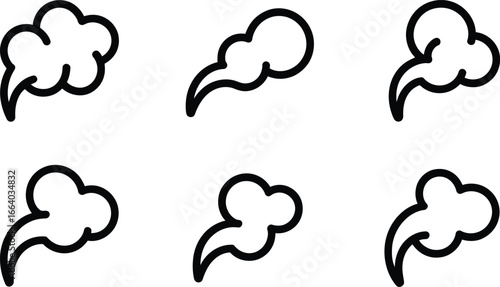 Six Black Outline Cloud Shapes on White icon symbol