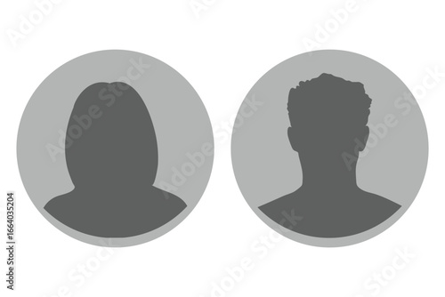Simple Gray Avatar Icons Representing Male And Female Profiles. uniform minimalist grey tones. People head vector silhouette set vector illustration.