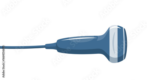 Illustration of a blue ultrasound transducer probe for medical diagnostic imaging scan equipment