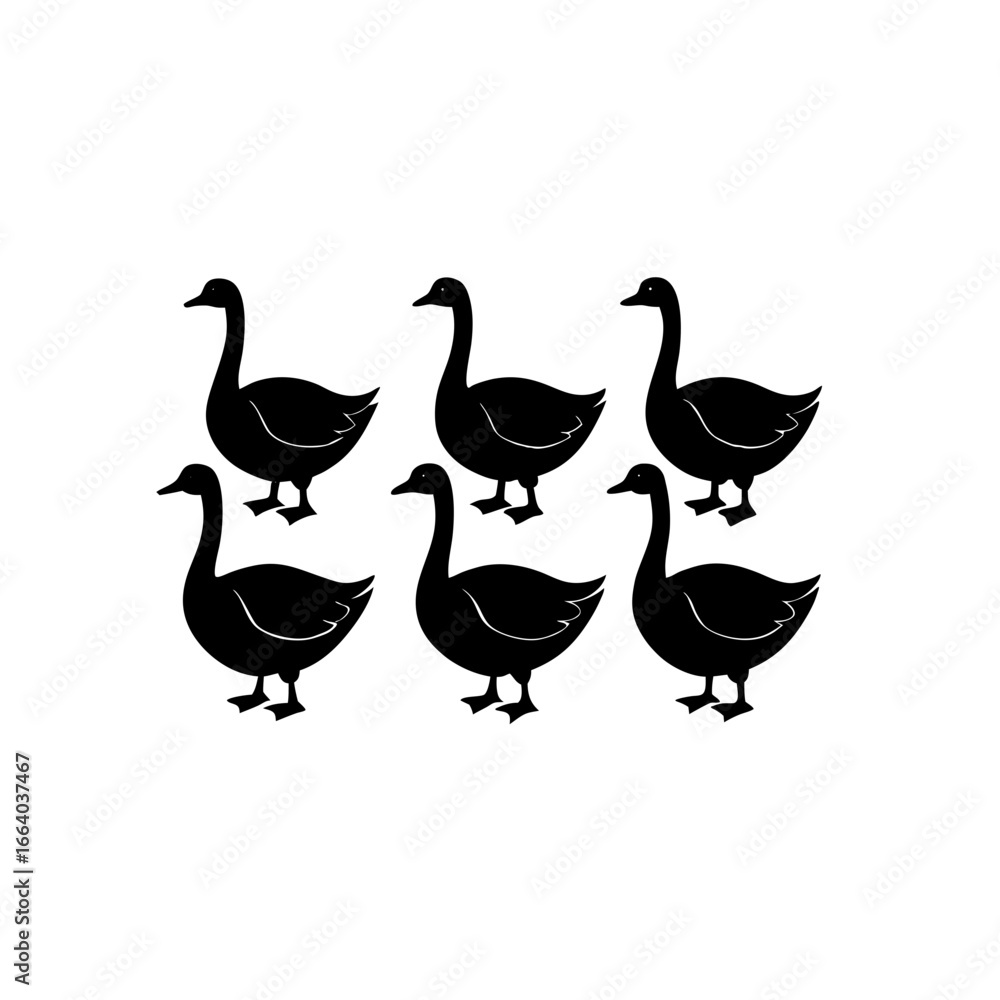 Fototapeta premium 6 different goose silhouette vector icons set on w