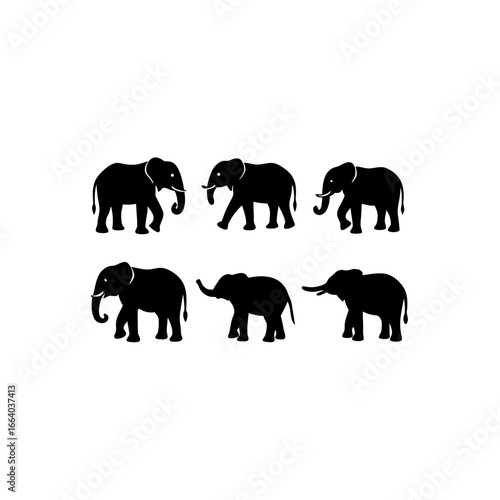 6 different elephant silhouette vector icons set o