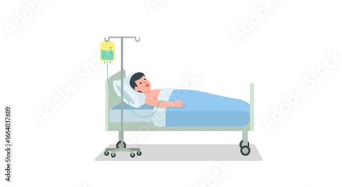 Depiction of patient undergoing intravenous therapy while resting in hospital bed