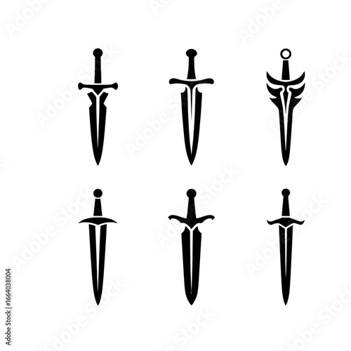 Collection of six different black sword vector designs