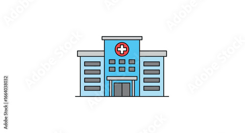 Modern flat design illustration of a hospital building with minimalist architectural style