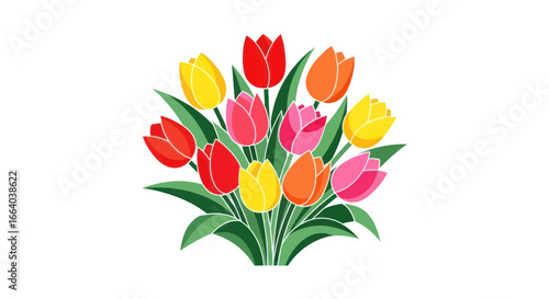 Elegant tulip bouquet illustration with vibrant colors on clean white background design