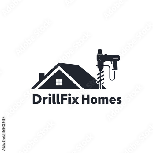 Drill Fix Homes logo featuring a house and drill, symbolizing home repair and construction services.