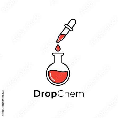A minimalist logo for Drop Chem, showcasing a drop falling into a flask.