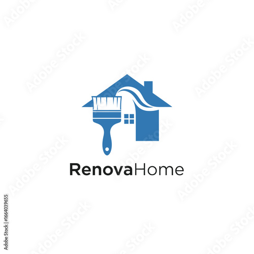 Renovation  Home logo featuring a house and paintbrush.