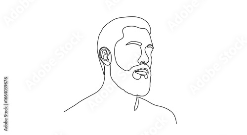 Minimalistic line art portrait of a handsome man with a stylish beard and modern haircut