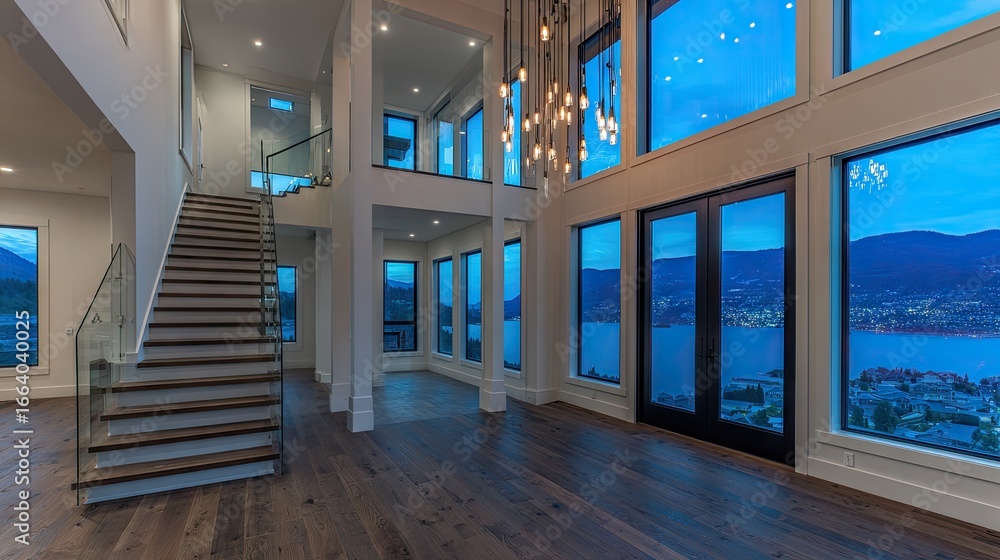 Fototapeta premium Spacious interior of a modern home with panoramic views.