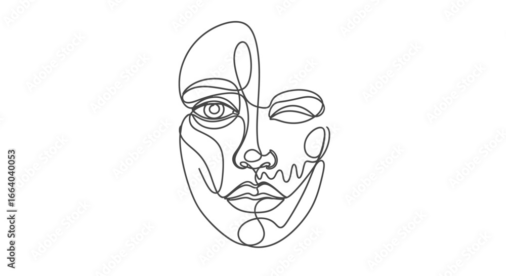 Abstract portrait created with a single line showing a woman's face in minimalist style Abstract portrait created with a single line showing a woman's face in minimalist style
