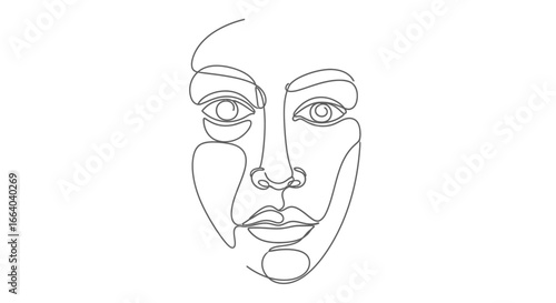 Minimalist continuous line art of a human face, symbolizing modern elegance and simplicity in