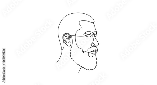 Minimalist line drawing illustration of a bearded man's profile against a blank backdrop