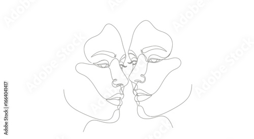 Harmonious visages: A continuous line representation of dual faces embracing affection