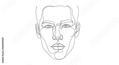 Abstract continuous single line drawing of a human face, minimalist portrait