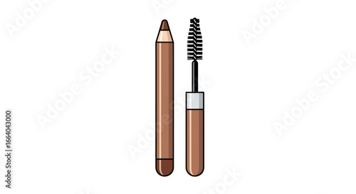 Illustration showcasing an eyebrow pencil and a corresponding eyebrow brush applicator duo