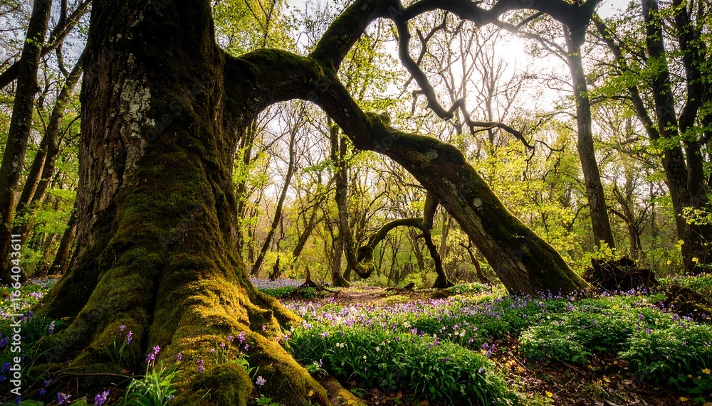 Naklejka premium Lush forest floor with wildflowers (1)