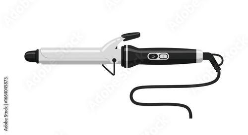 Modern white and black hair curling iron with cord on white background graphic resource