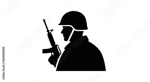 Silhouette of a vigilant soldier with rifle standing in the shadows symbolizing force preparedness