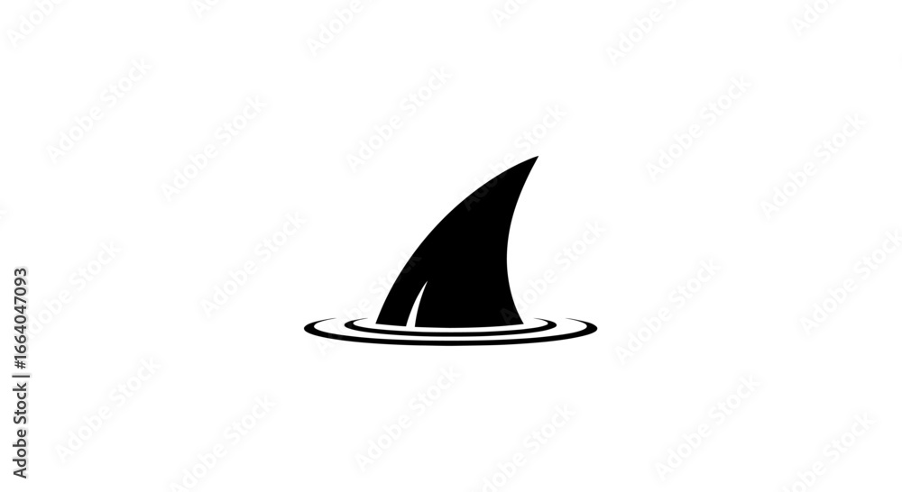 Fototapeta premium Iconic shark fin silhouette emerging ominously from the ocean's surface with stylized water rings