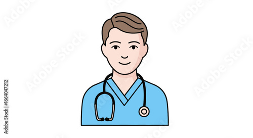 Illustrated doctor avatar with stethoscope, portraying approachable healthcare professional in