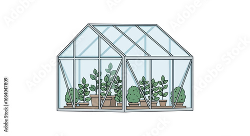 Illustration of a greenhouse with plants inside cultivating environmental awareness