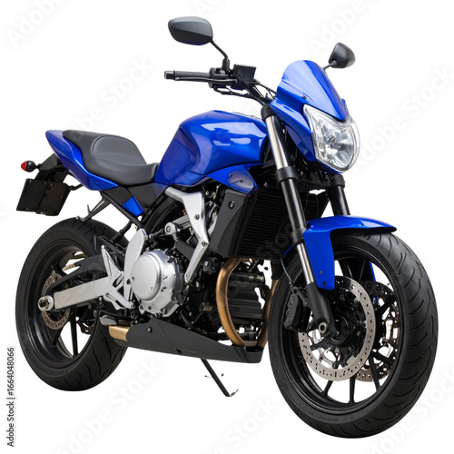  Classic blue sports motorcycle side view isolated on transparent background