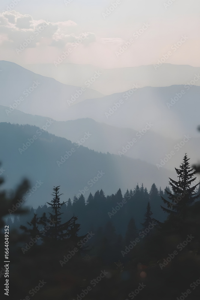 Obraz premium Dreamy Misty Mountain Layers