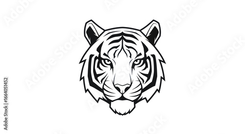 Striking monochrome tiger head illustration with bold outlines and fierce gaze