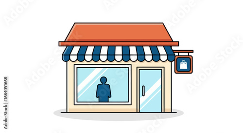 Quaint shop illustration showcasing retail store facade with awnings and a minimalist design