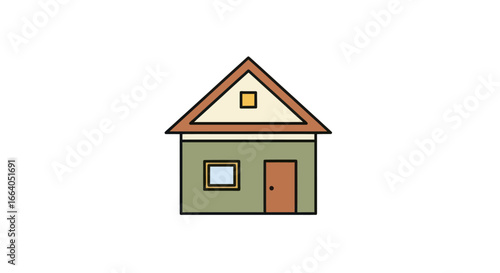Simple house illustration with gabled roof design and muted earthy color palette