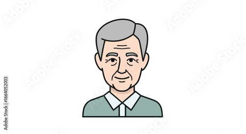 A charming illustration of an elderly gentleman with gray hair and a gentle expression