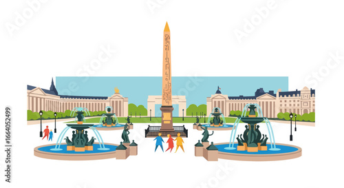 Vector illustration depicts the majestic Place de la Concorde in Paris France city