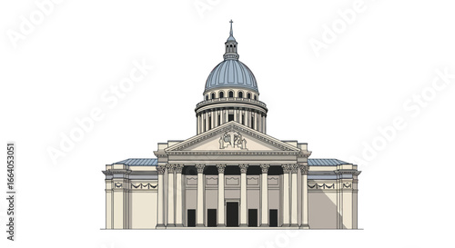 Majestic architectural rendering featuring a domed landmark on a white backdrop