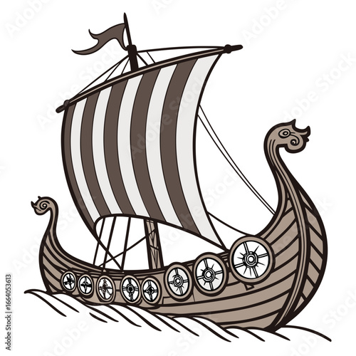 "Viking Ship Vector | Generative AI Linocut Silhouette Illustration"