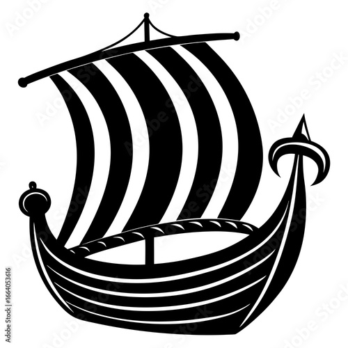 "Viking Ship Vector | Generative AI Linocut Silhouette Illustration"
