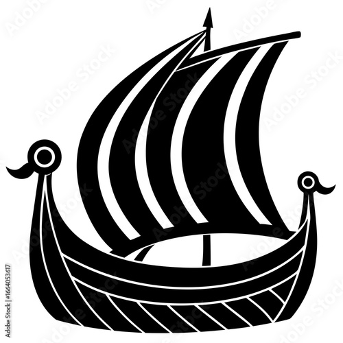 "Viking Ship Vector | Generative AI Linocut Silhouette Illustration"