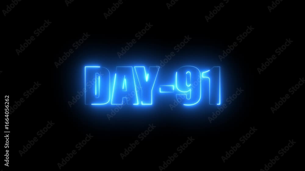 Neon text day-91 animation on black background.calender, text,number, days, date, countdown neon text concept. Neon text day-91 animation on black background.calender, text,number, days, date, countdown neon text concept.