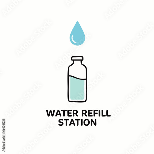 A sleek, minimalist water refill station sign provides clear, modern instructions for hydration in a contemporary office, enhancing user experience.