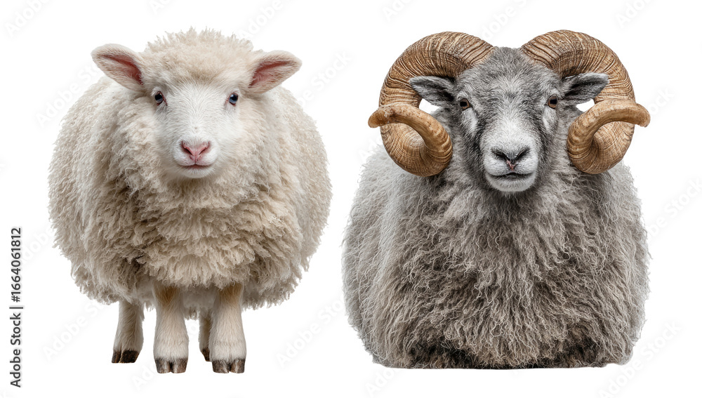 Fototapeta premium Isolated Sheep and Ram on Transparent Background for Creative Projects