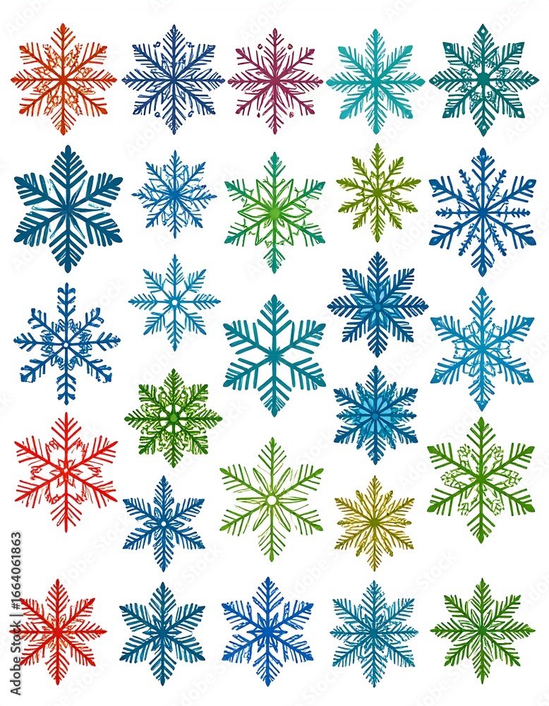 Fototapeta premium Colorful Snowflake Collection, Winter Design