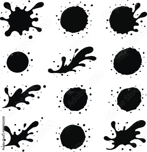 A seamless pattern of black ink splatters, drops, and blots, perfect for a dirty grunge design