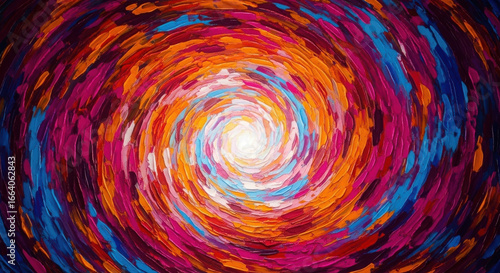 Massive swirling vortex of color painted in impasto strokes and palette knife textures that create depth and movement.
