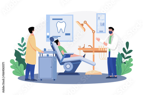 Dental checkup illustration with doctor and patient