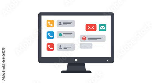 Vector Illustration of a Computer Monitor Displaying Communication Icons.