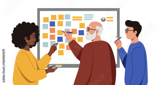 Team Collaborating on a Whiteboard with Sticky Notes.